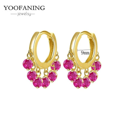925 Sterling Silver Ear Needle Fashion Exquisite Hoop Earrings  Classic Rose Red Series Earrings for Women Patty Jewelry Gift