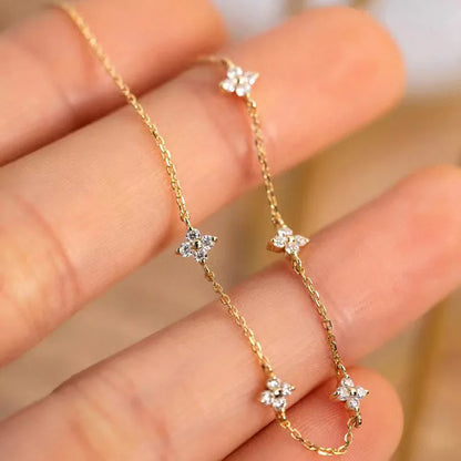 CCFJOYAS 100% 925 Sterling Silver Mini Flower Zircon Bracelet for Girl Minimalist 18k Gold Plated Lucky Bracelet Fine Jewelry