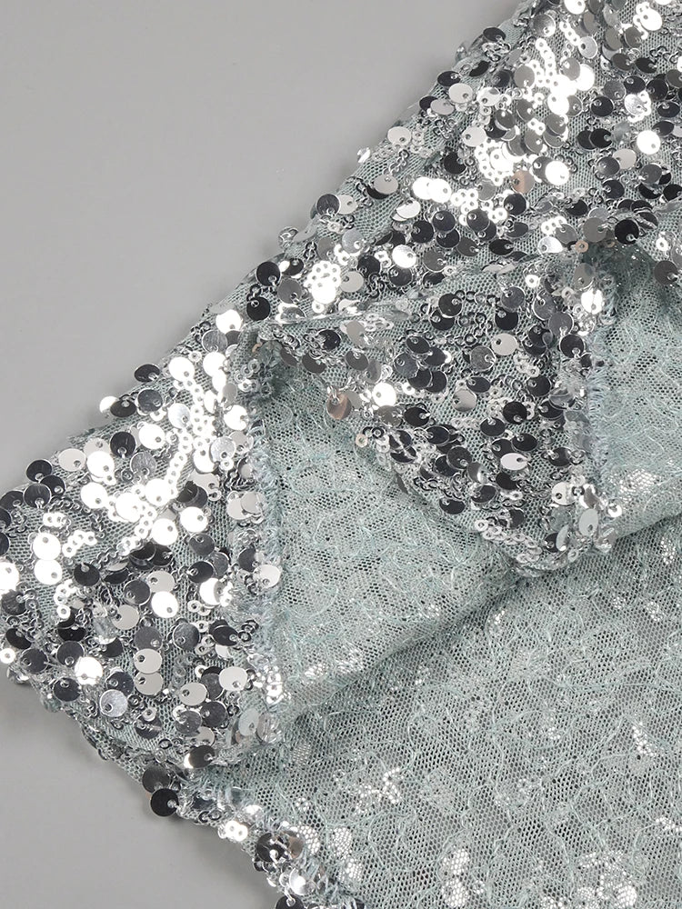 VC Glamorous Silver Sequin Sleeveless Strapless Mermaid Dress for Galas Party Wedding Evening Gown