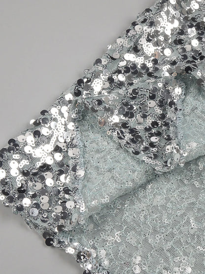 VC Glamorous Silver Sequin Sleeveless Strapless Mermaid Dress for Galas Party Wedding Evening Gown