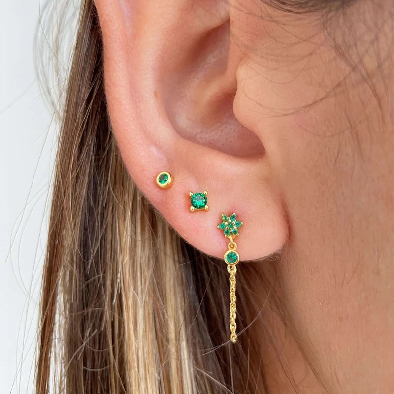 925 Sterling Silver Needle Luxury Green Zircon Pendant Earrings Trend Gold Color Small Hoop Earrings for Women Fashion Jewelry