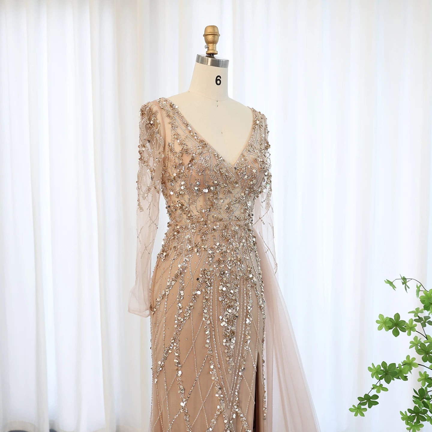 Sharon Said Turquoise Green Meramid Long Sleeves Evening Dress with Overskirt Slit Luxury for Wedding Party SS181 Customized
