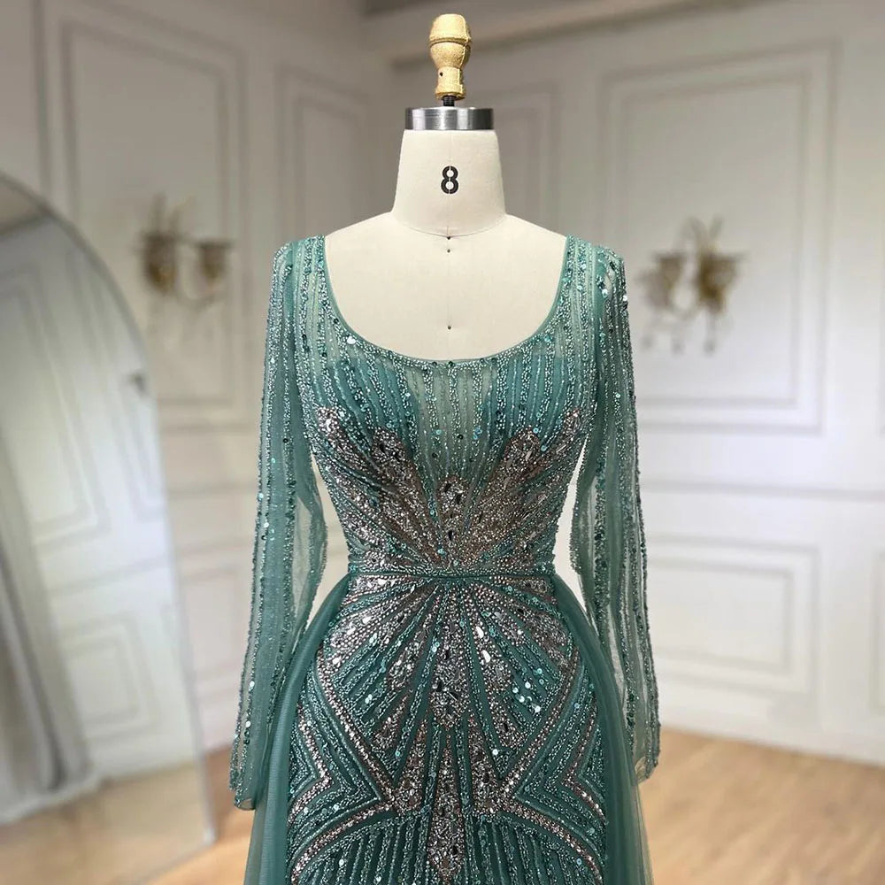 Serene Hill Pink  With Overskirt Split  Beaded Mermaid Evening Dresses Gowns  2025 LA72431 Customized