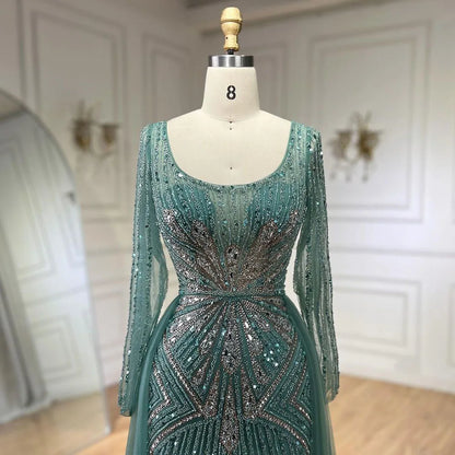 Serene Hill Pink  With Overskirt Split  Beaded Mermaid Evening Dresses Gowns  2025 LA72431 Customized