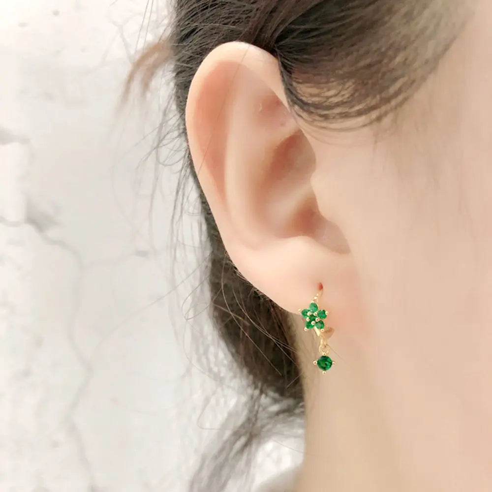 925 Sterling Silver Needle Luxury Green Zircon Pendant Earrings Trend Gold Color Small Hoop Earrings for Women Fashion Jewelry