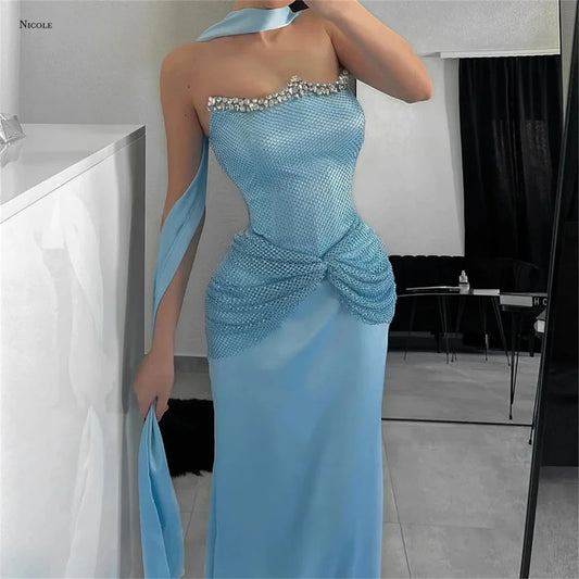 Nicole Custom Made Evening Dresses Woman Elegant Wedding Guest Dresses for Special Occasions Rhinestone Cocktail Evening Dress