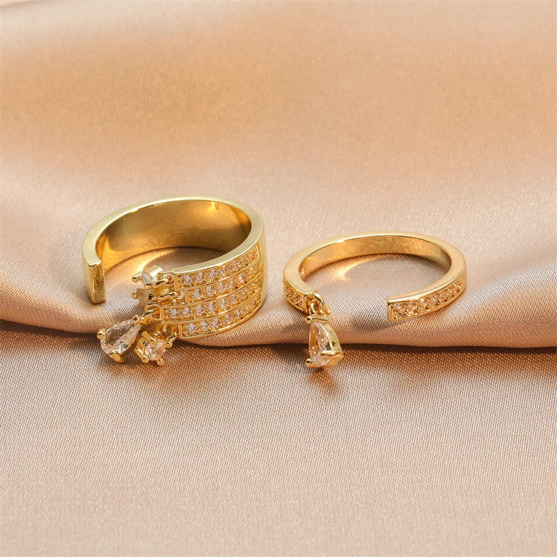 ZAKOL Brand Korea Multilayer Zircon Engagement Open Rings for Women Fashion Water Drop Party Jewelry