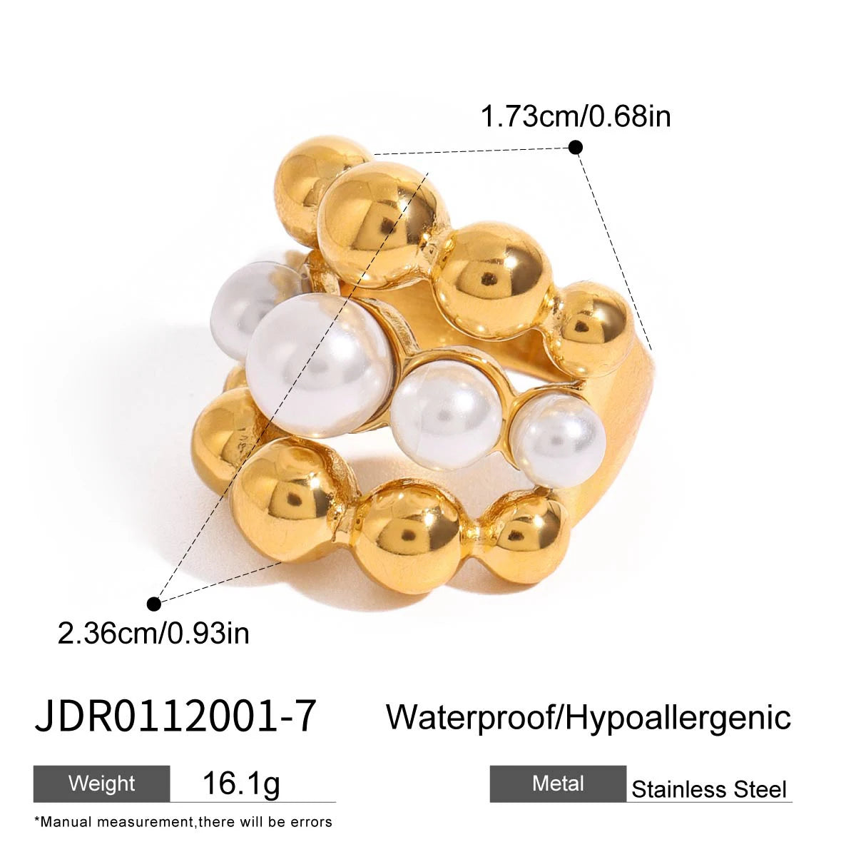 Uworld 18K Gold Color Plated Stainless Steel Flower Pearl Ring Irregular Opposite Sex Pearls Stackable Ring Women's Jewelry Part