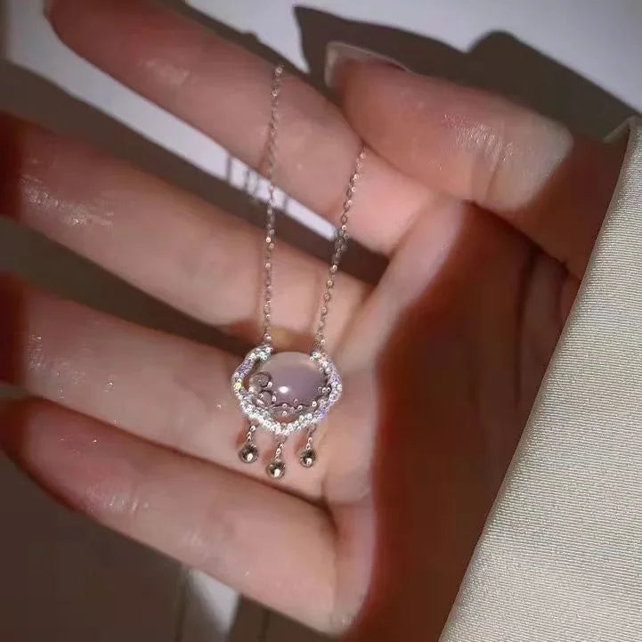 Fashion 925 Sterling Silver Round Zircon Necklace Minimalist Style Charm Choker Pendant Party Gift For Women's Fine Jewelry