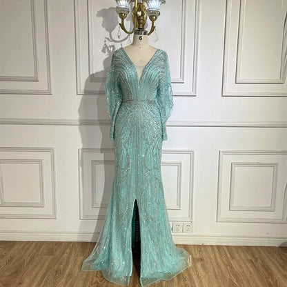 Serene Hill Arabic Gold Elegant Mermaid Black  Beaded Evening Dresses Gowns Diamond For Party 2025 LA72288A Customized