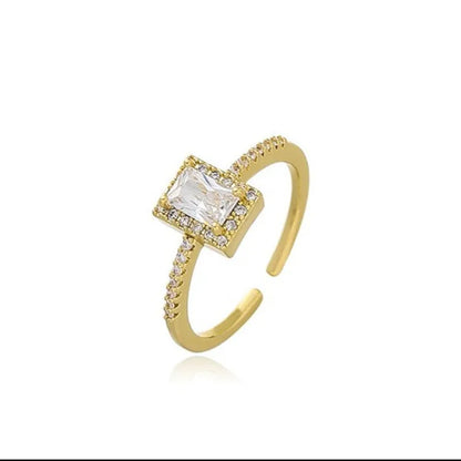 French Retro Zircon Ring Simple Gold Color Acrylic Crystal Ring For Women Trendy Jewelry Accessories Adjustable Cuff Ring