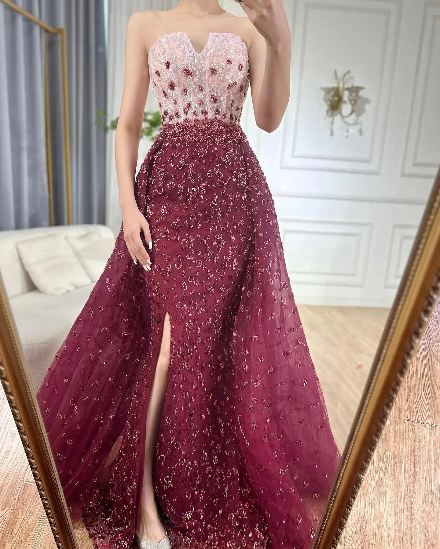 Serene Hill Blue Mermaid High Split With Skirt Sweetheart Strapless Beaded Party Dresses  Women Evening 2025 LA71796 Customized