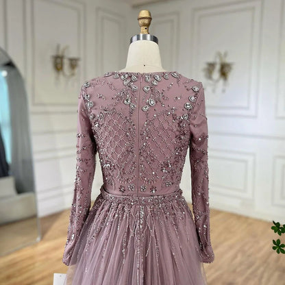 Serene Hill Muslim Silver Nude Mermaid Gown with Detachable Overskirt Beaded Evening Dress for Women Wedding Party 2025 LA71919