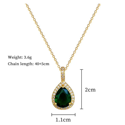 DIEYURO 316L Stainless Steel Steell Green Water Droplet Inlay Zircon Pendant Necklace Earrings Set Girl New Trend Jewelry Gift
