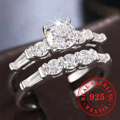 CAOSHI Sparkling Fully Inlaid Zirconia 2Pc/Set Rings 925 Sterling Silver Absolutely Stunning  Jewelry Engagement Women Jewelry