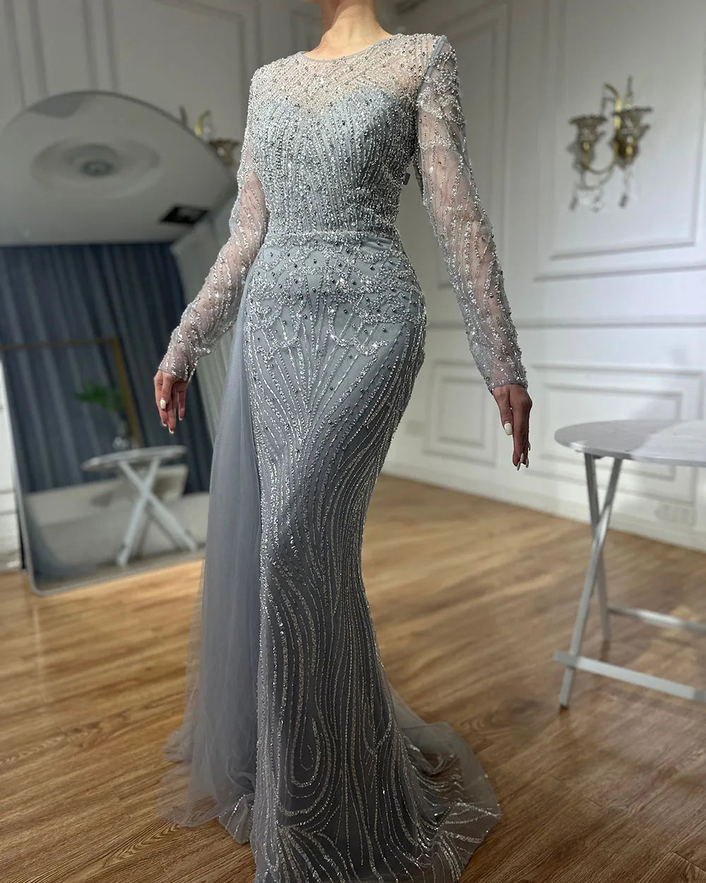 Serene Hill Caramel Beaded Mermaid Long Arabic Evening Dresses Gowns With Overskirt for Formal Occasion 2025 LA71673A Customized