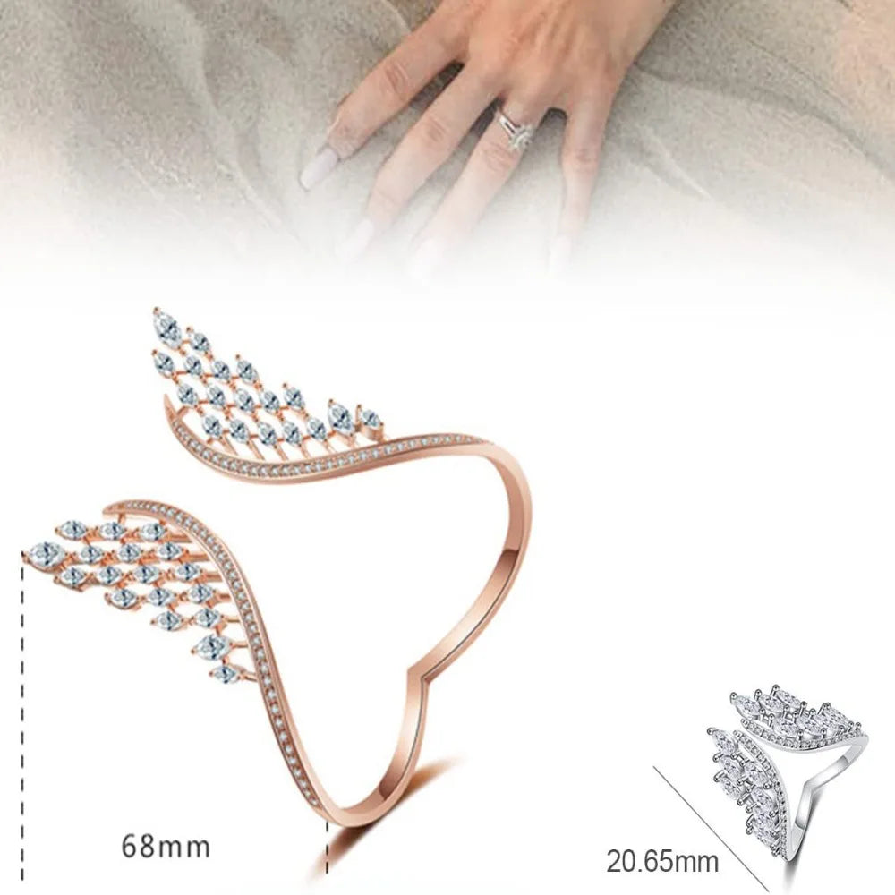 Fashion Bridal Open Bangle Bracelet Angel Wings Design for Women Accessories Zircon Drop Crystal Bracelet Wedding Jewelry
