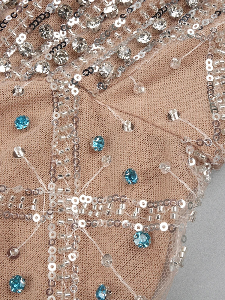 VC Fashion Silver Sequin Strapless Mermaid Dress Gown with Crystal Accents for Luxury Award Ceremonies