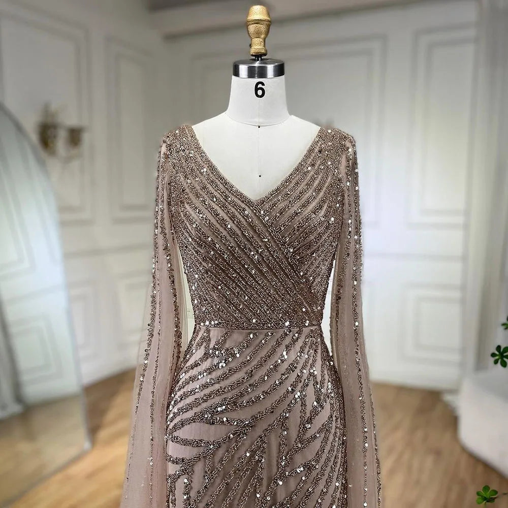 Serene Hill Arabic Mermaid Blue Beaded  Cape   Evening Dress Gown  2025 LA71493A Customized