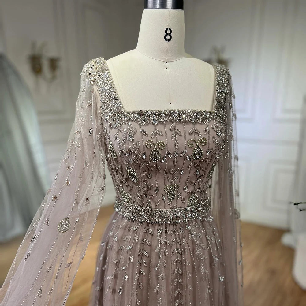 Serene Hill 2025 Customized Pink Elegant Mermaid Luxury Pearls Beaded Arabic Evening Dress Gown for Formal Occasion LA71803A
