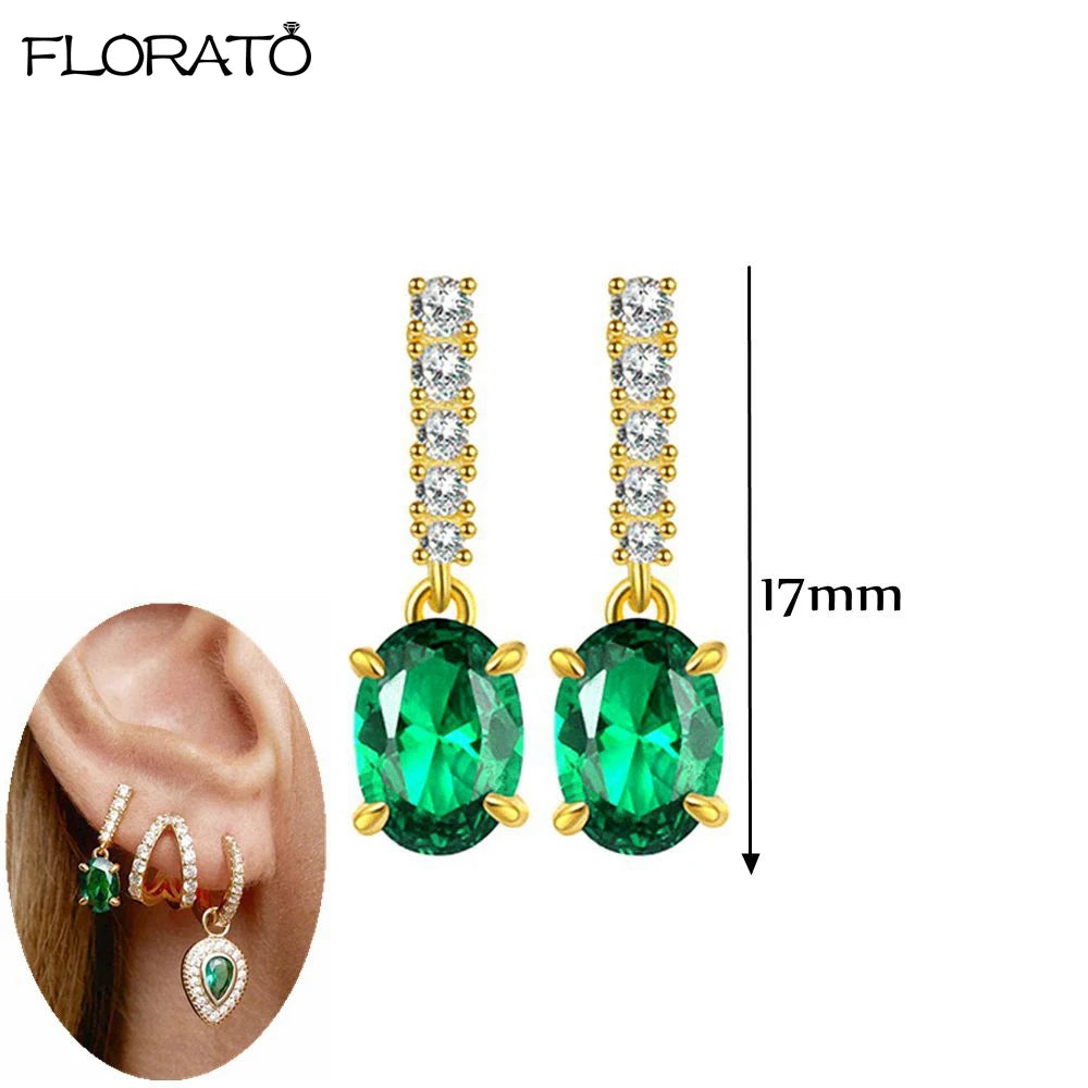925 Sterling Silver Needle Luxury Green Zircon Pendant Earrings Trend Gold Color Small Hoop Earrings for Women Fashion Jewelry