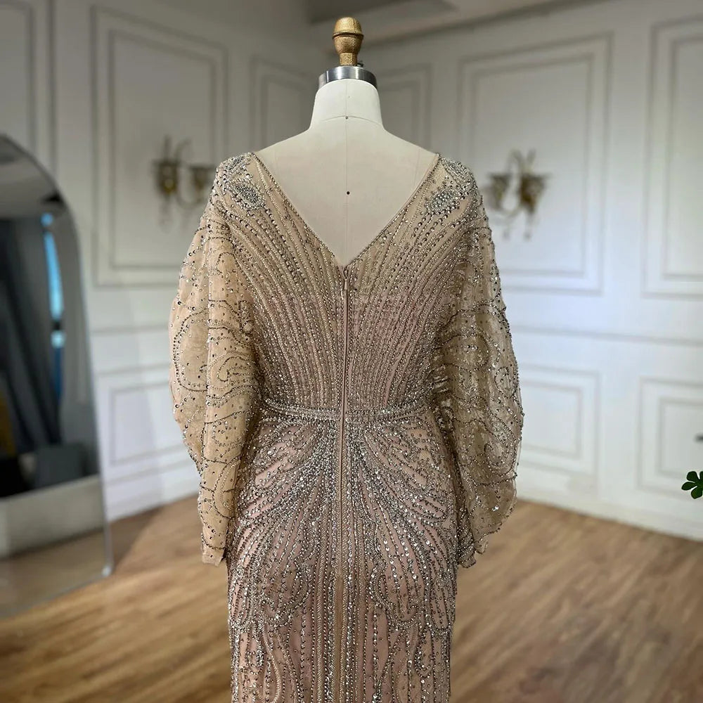 Serene Hill Arabic Gold Elegant Mermaid Black  Beaded Evening Dresses Gowns Diamond For Party 2025 LA72288A Customized