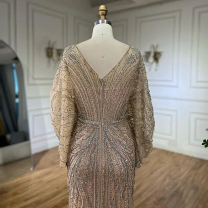 Serene Hill Arabic Gold Elegant Mermaid Black  Beaded Evening Dresses Gowns Diamond For Party 2025 LA72288A Customized