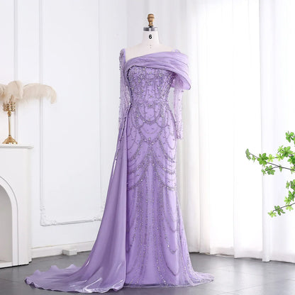 Sharon Said Nude Luxury Crystal Mermaid Evening Dress with Overskirt Long Sleeve Dubai Wedding Formal Prom Gown SS256 Customized