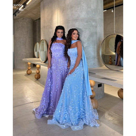 Sansa customized Detachable Shawl Strapless Floor-length Prom Dresses Sleeveless A-line فساتين سهرات Luxury Party Dresses 2025