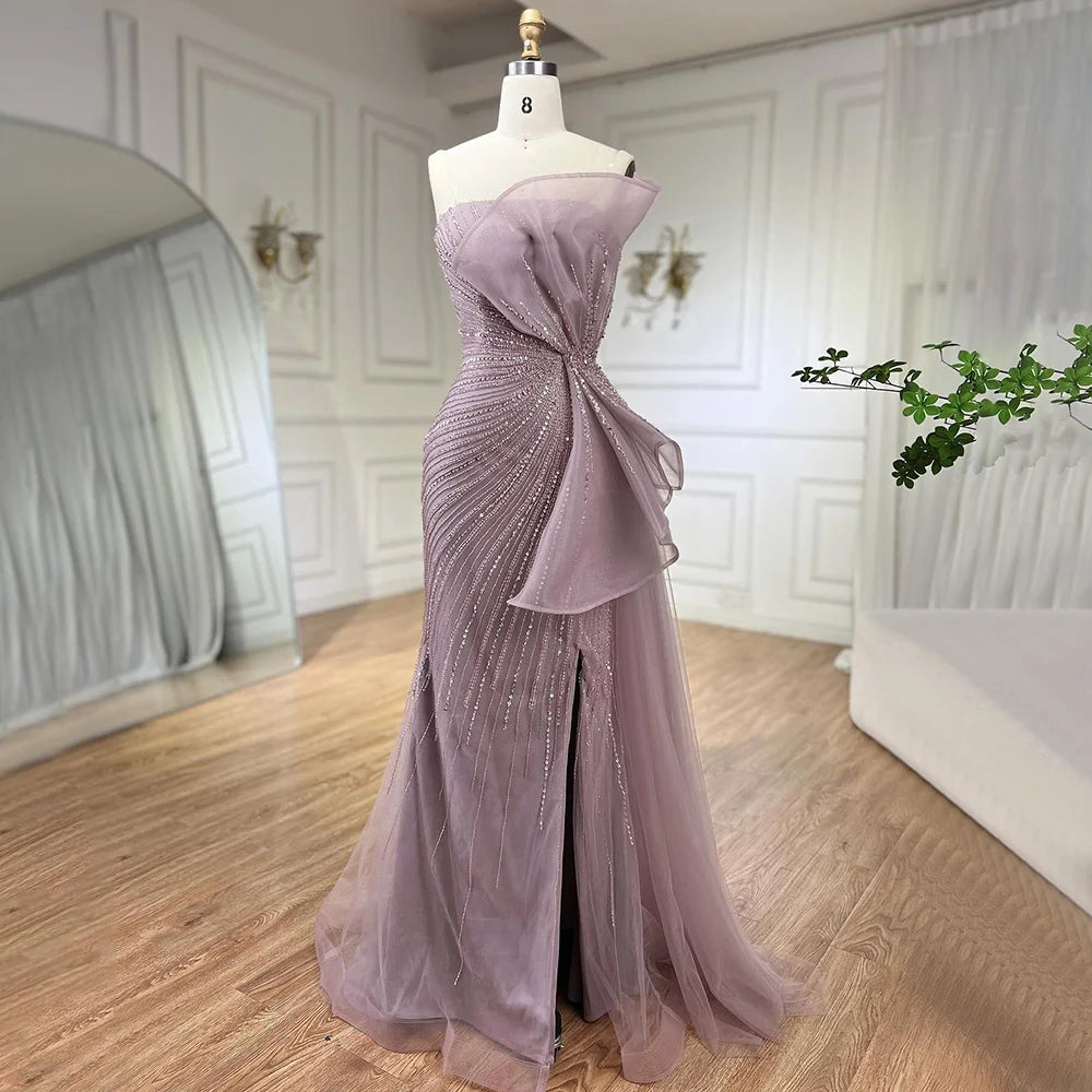Serene Hill Dubai Green Beaded Mermaid High Split Evening Dresses 2025 Prom  For Party LA72090 Customized