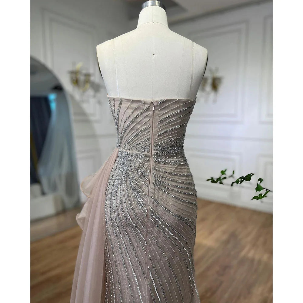 Serene Hill Dubai Green Beaded Mermaid High Split Evening Dresses 2025 Prom  For Party LA72090 Customized