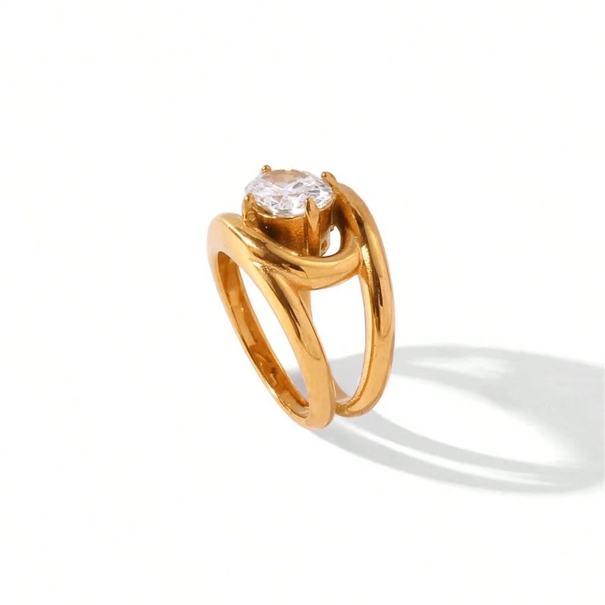 Vintage Oval Zircon Ring for Women 18K Gold Plated Stainless Steel Fashion Party Jewelry Gift