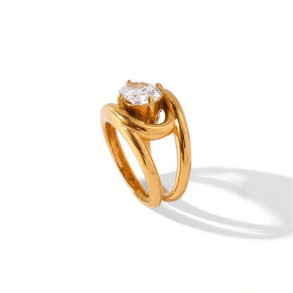 Vintage Oval Zircon Ring for Women 18K Gold Plated Stainless Steel Fashion Party Jewelry Gift