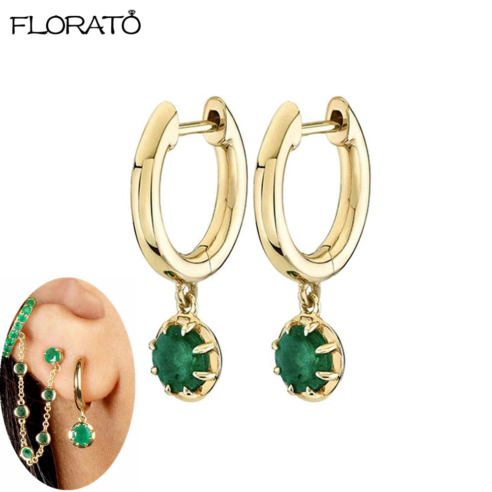 925 Sterling Silver Needle Luxury Green Zircon Pendant Earrings Trend Gold Color Small Hoop Earrings for Women Fashion Jewelry