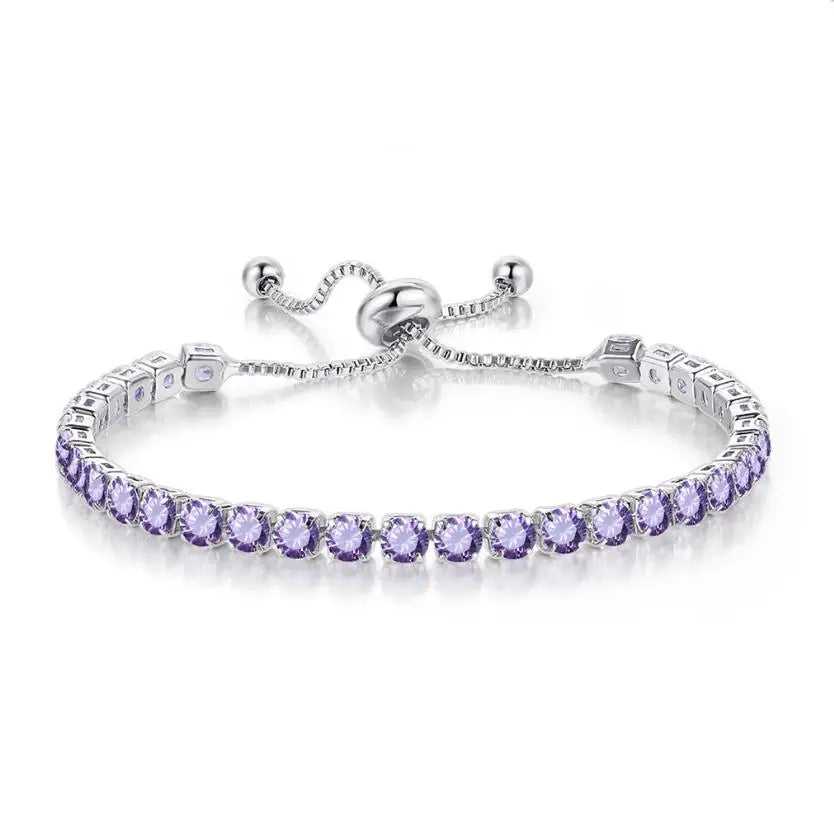 Adjustable Colorful Birthstone Tennis Bracelets for Women 4MM Crystal Bangle Girls Hand Chain Trend Jewelry Accessories H133