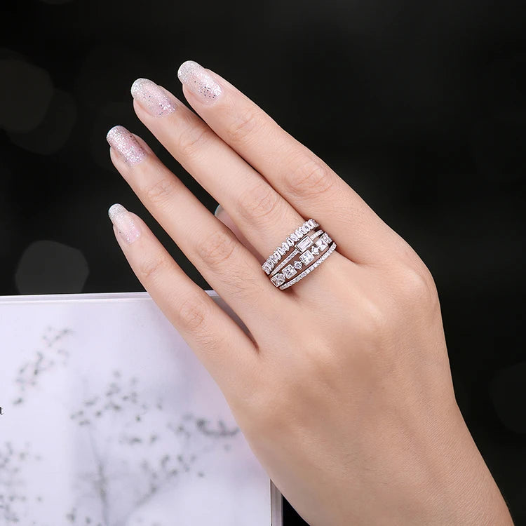 JewelryPalace 4 Pcs 925 Sterling Silver Wedding Band Solitaire Eternity Stacking Rings for Women 1ct AAAAA CZ Fashion Jewelry