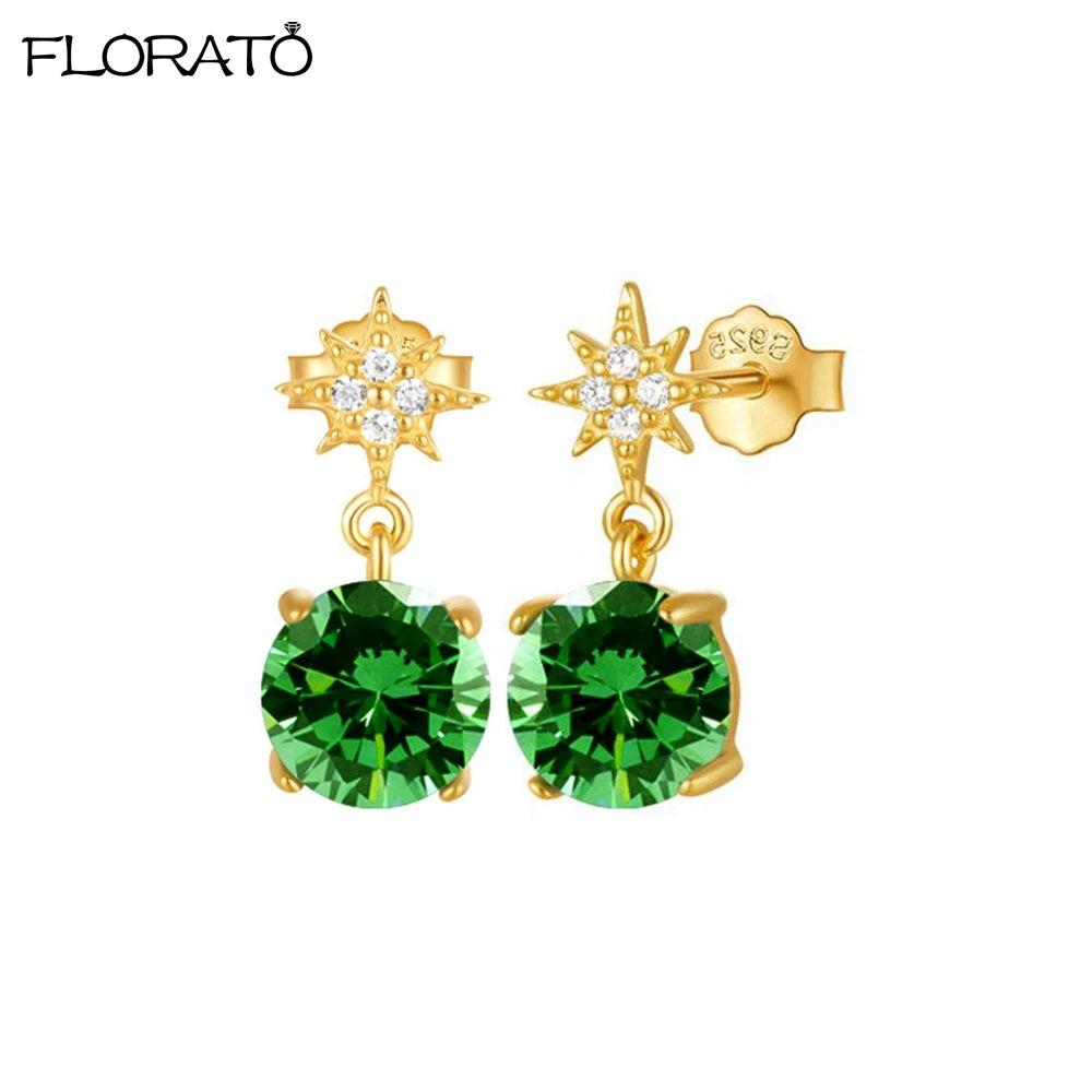 925 Sterling Silver Needle Luxury Green Zircon Pendant Earrings Trend Gold Color Small Hoop Earrings for Women Fashion Jewelry