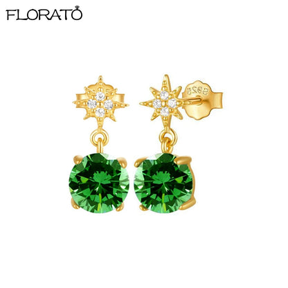 925 Sterling Silver Needle Luxury Green Zircon Pendant Earrings Trend Gold Color Small Hoop Earrings for Women Fashion Jewelry