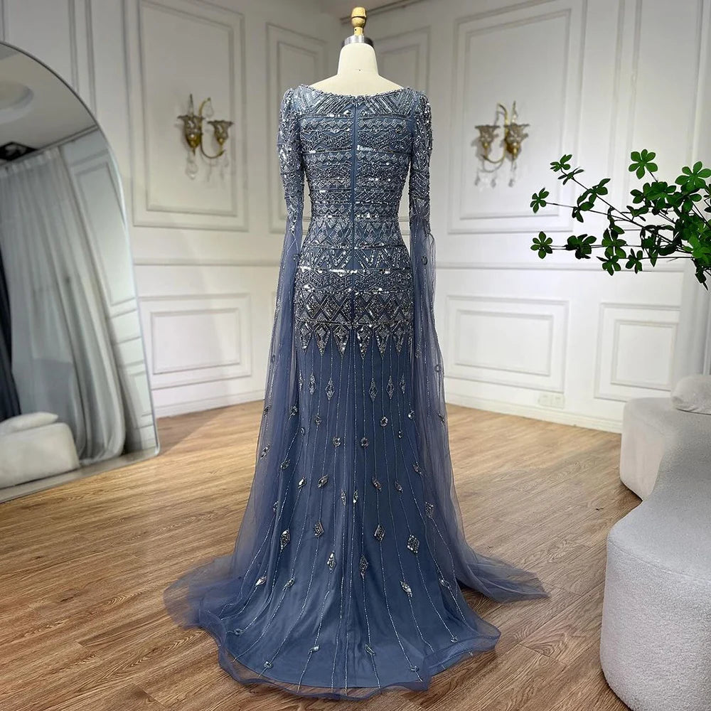 2025 Caramel With Beaded Cape Sleeves Design Mermaid Long Evening Dresses Gowns For Women's Wedding Party LA72355A Customized