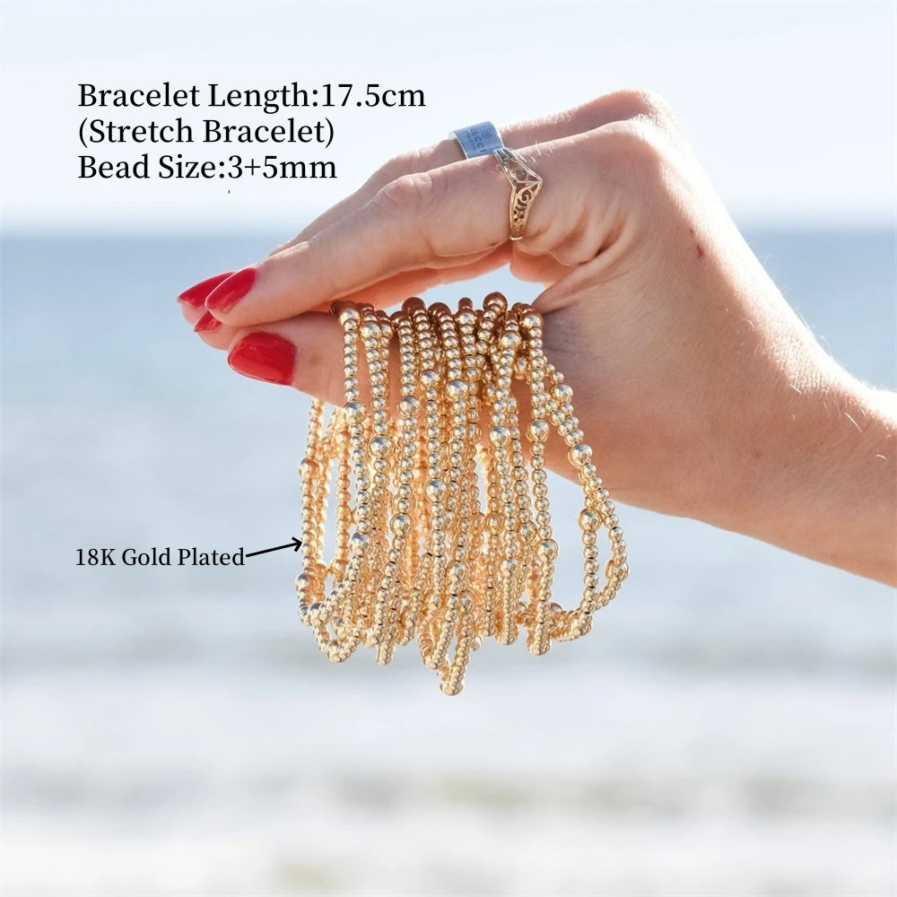 Vlen Women's Bracelets Jewelry 3mm & 5mm Beads Chain Waterproof 18 K Gold Plated Accent Bracelet for Women Minimalist Pulseras