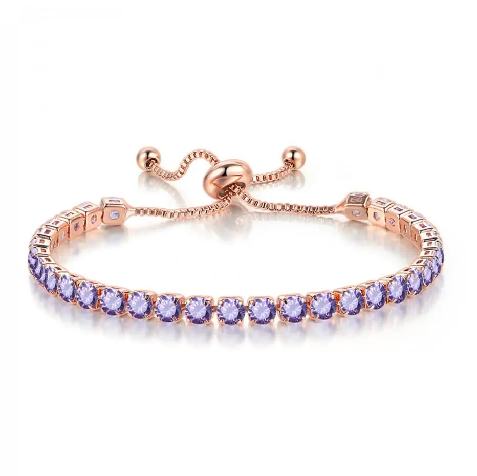 Adjustable Colorful Birthstone Tennis Bracelets for Women 4MM Crystal Bangle Girls Hand Chain Trend Jewelry Accessories H133