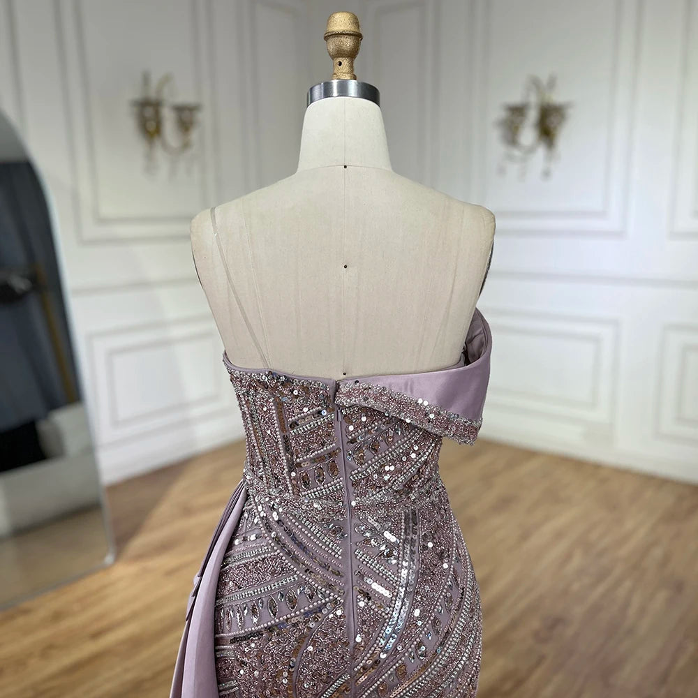 2025 Arabic Turquoise Beaded Evening Dresses  Dubai Elegant One Shoulder  Wedding Party Gowns LA72335  Customized