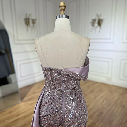 2025 Arabic Turquoise Beaded Evening Dresses  Dubai Elegant One Shoulder  Wedding Party Gowns LA72335  Customized