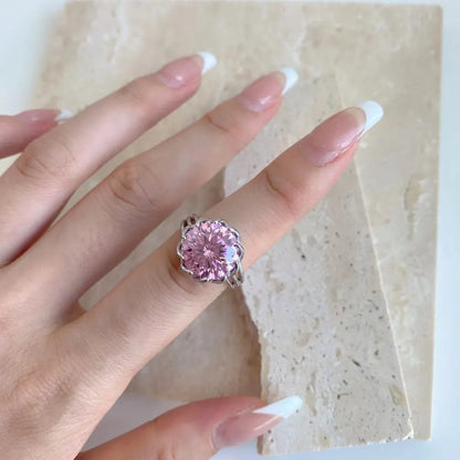 EUREKA 925 Sterling Silver Crushed Ice Cut Lab Pink Sapphire Gemstone Ring For Women Wedding Engagement Jewelry
