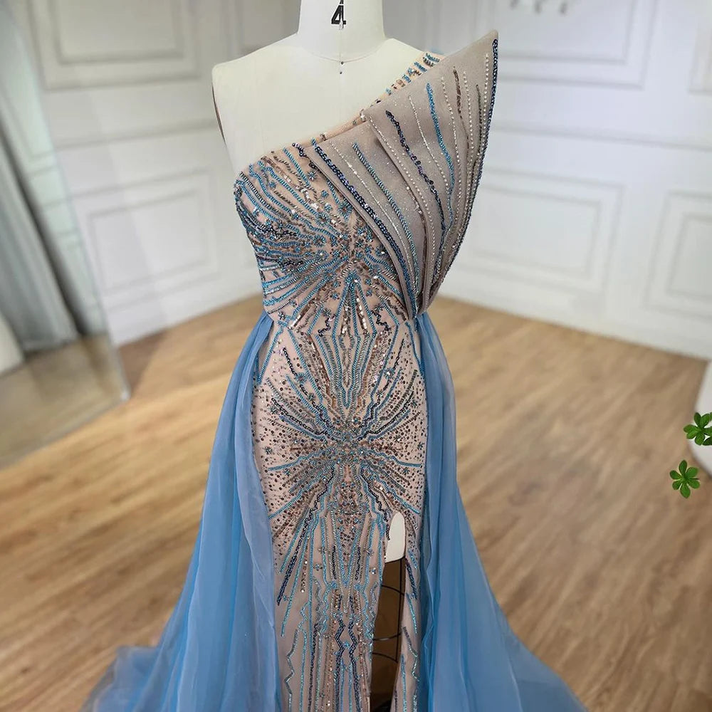 Serene Hill Blue High Split With Overskirt Mermaid  Beaded Dubai Evening Dresses For Party 2025 LA71921A Customized