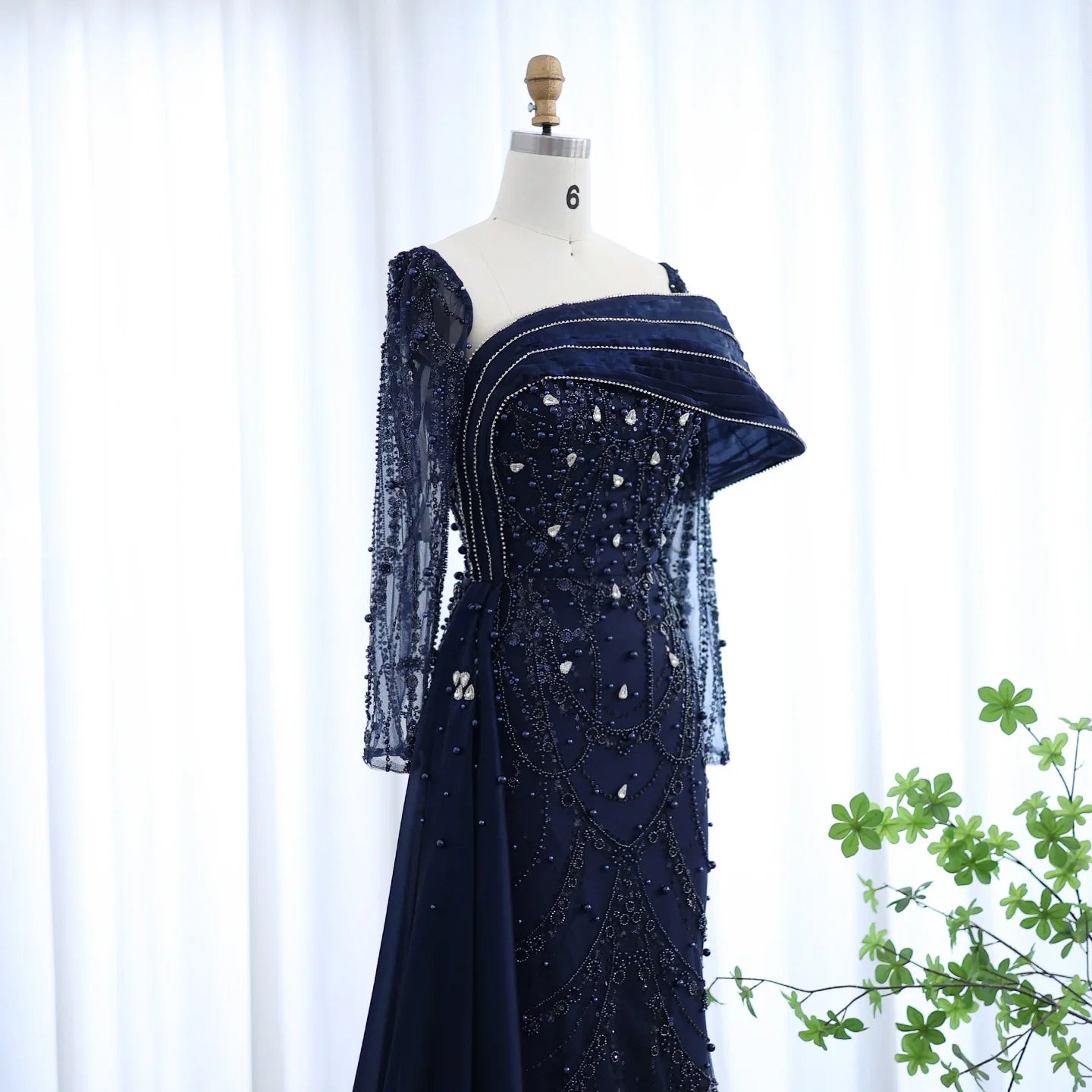 Sharon Said Nude Luxury Crystal Mermaid Evening Dress with Overskirt Long Sleeve Dubai Wedding Formal Prom Gown SS256 Customized