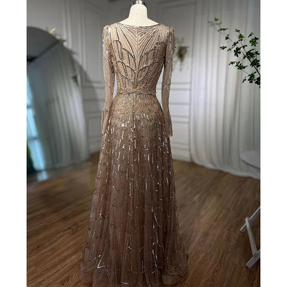 Serene Hill Muslim Designer  Caramel A Line Elegant Beaded Evening Dresses Gowns For Party 2025 LA71940 Customized