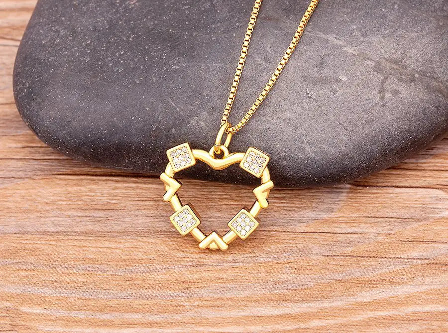 Nidin Romantic Simple Heart-shaped Necklaces Exquisite Crystal Zircon Pendant Gold Plated Clavicle Chain Women's Wedding Jewelry