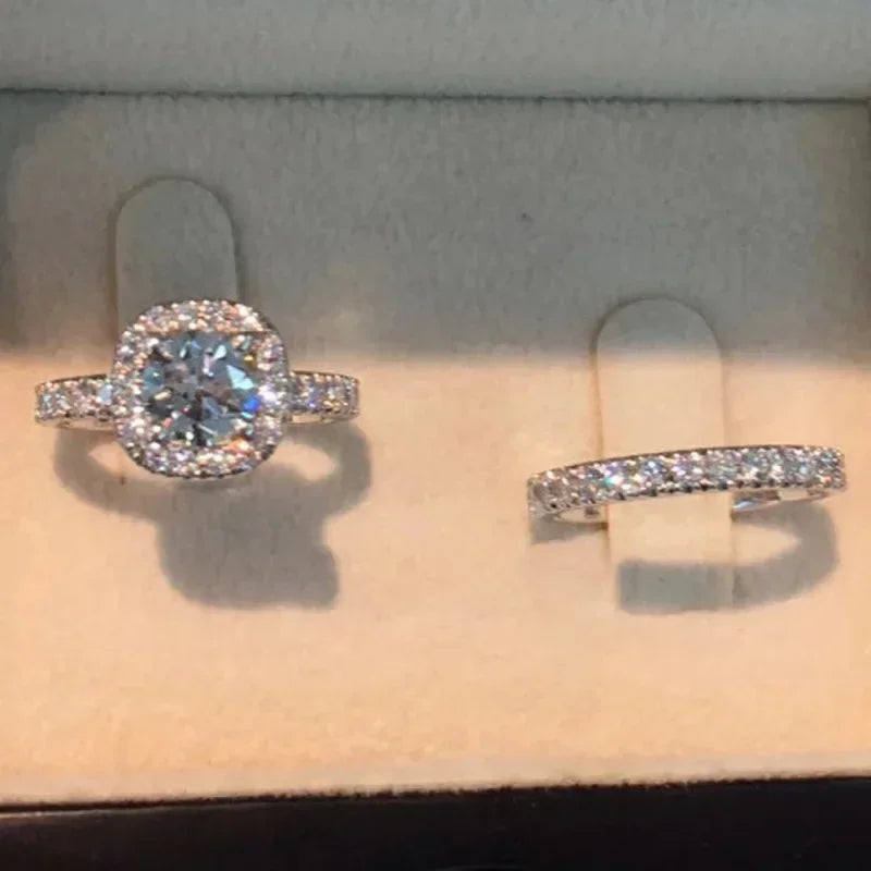 CAOSHI Sparkling Fully Inlaid Zirconia 2Pc/Set Rings 925 Sterling Silver Absolutely Stunning  Jewelry Engagement Women Jewelry