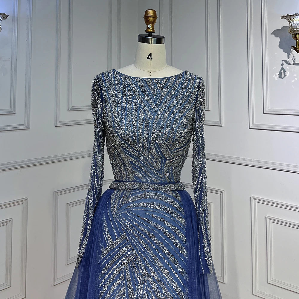 Serene Hill  Mermaid Beaded  Blue Muslim  Evening Dresses Gowns  with Detachable Skirt 2025  LA71750 Customized